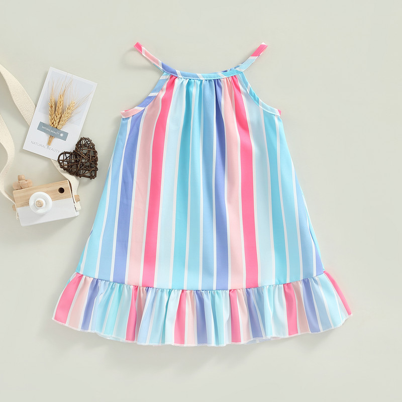 Djeca, dojenčad, djevojčice, ljetna haljina bez rukava s okomitim prugama i rubom s volanima, ležerna haljina na naramenice 6M-4T