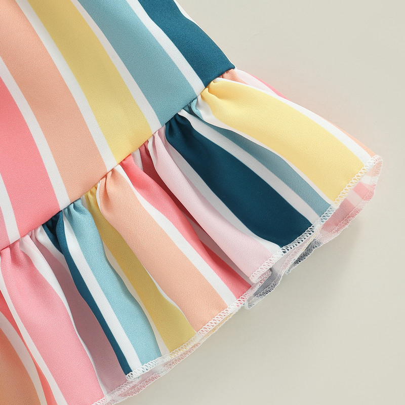 Djeca, dojenčad, djevojčice, ljetna haljina bez rukava s okomitim prugama i rubom s volanima, ležerna haljina na naramenice 6M-4T