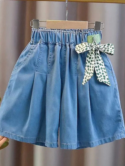 6-15 gadus gadus veci bērnu džinsa svārku šorti, kas paredzēti griliem, elastīgi jostasvietā, brīvi īsās bikses pusaudžu meiteņu vasaras šorti ar banti 10 12 13