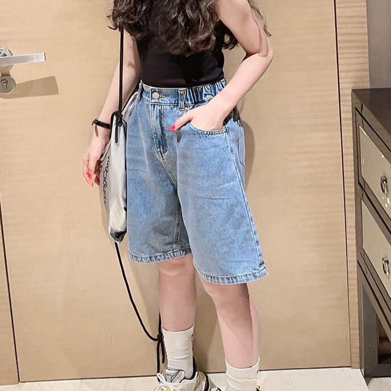 2023 nyári magas derekú pamut farmer rövidnadrág tinédzser lányoknak Ruhák Újdonságok Egyszínű divatos félnadrágok 6 8 10 12 14 év