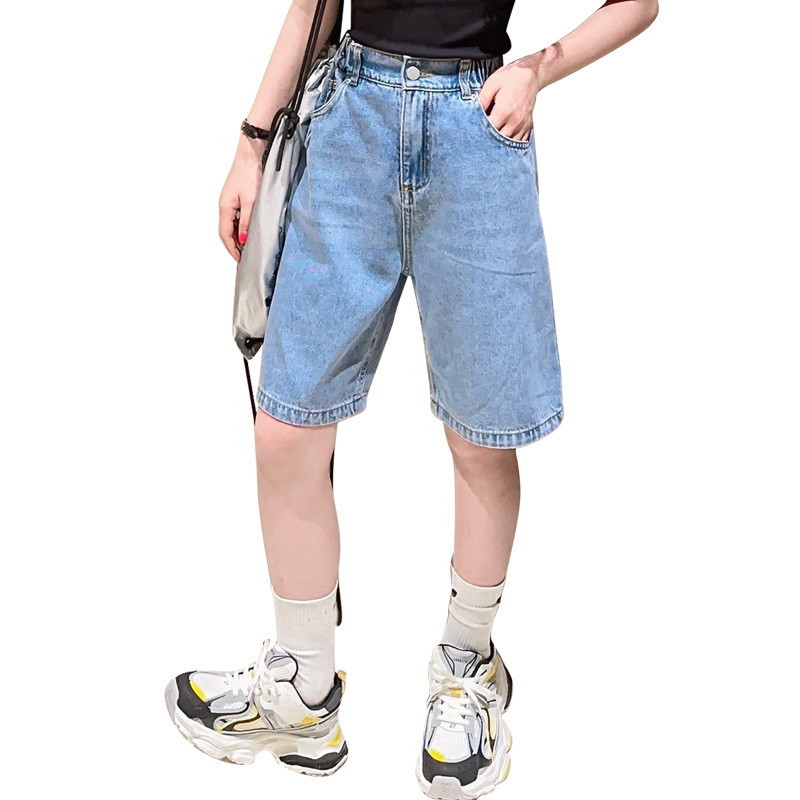 2023 nyári magas derekú pamut farmer rövidnadrág tinédzser lányoknak Ruhák Újdonságok Egyszínű divatos félnadrágok 6 8 10 12 14 év