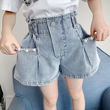 IEENS Girl Jeans σορτς Παιδικό τζιν κοντό παντελόνι Μεγάλη τσέπη Pearl Baby casual σορτς με κάτω μέρος για 4-13 ετών Παιδικά καλοκαιρινά ρούχα