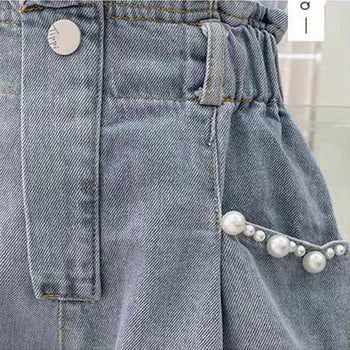IEENS Girl Jeans σορτς Παιδικό τζιν κοντό παντελόνι Μεγάλη τσέπη Pearl Baby casual σορτς με κάτω μέρος για 4-13 ετών Παιδικά καλοκαιρινά ρούχα