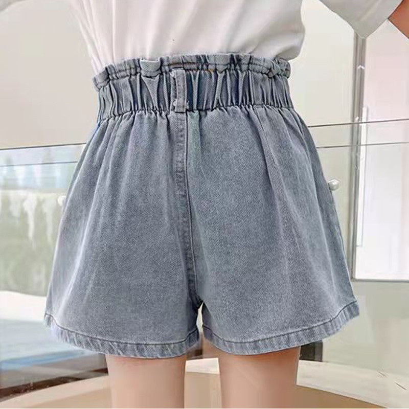 IENENS Girl Jeans Rövidnadrágok Gyerek farmer rövid nadrágok nagy zsebű Pearl baba alkalmi rövidnadrágok alsók 4-13 éves gyerekek nyári ruhák