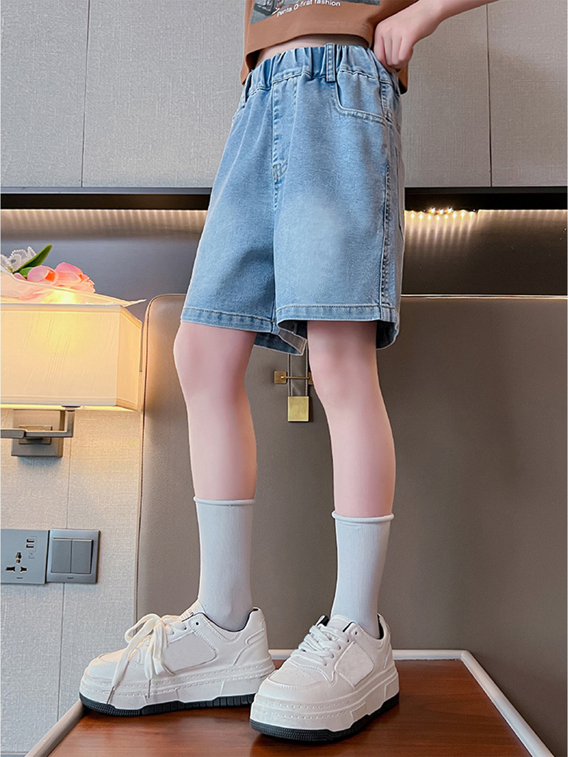 Meiteņu vasaras kabatas izšūti džinsa šorti