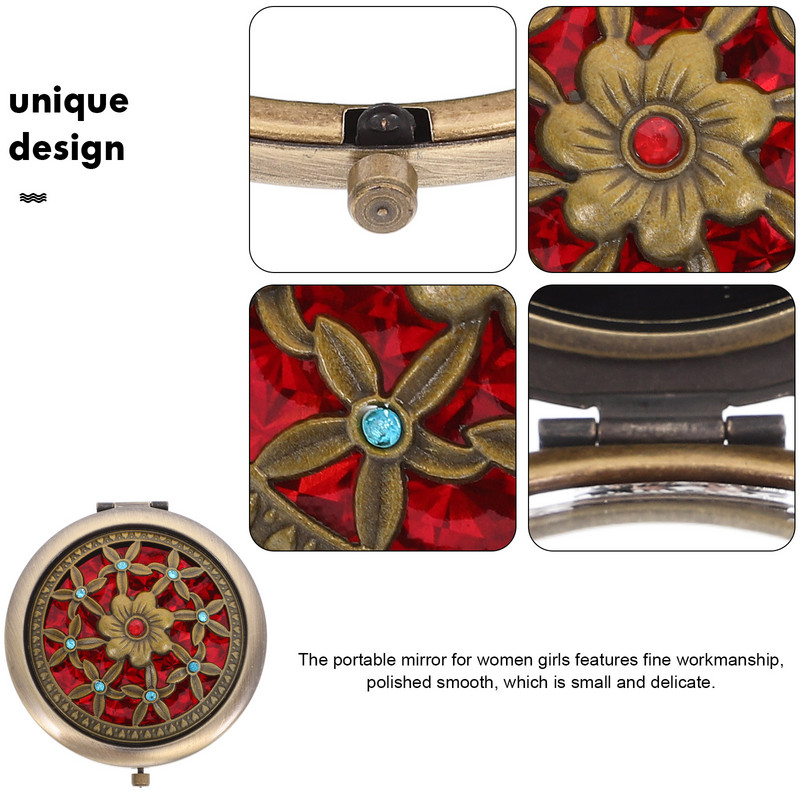 Retro Vanity Mirror Travel Mini Makeup Kompaktiška kosmetika Maža nešiojama rankinė kasdieniniam naudojimui lauke