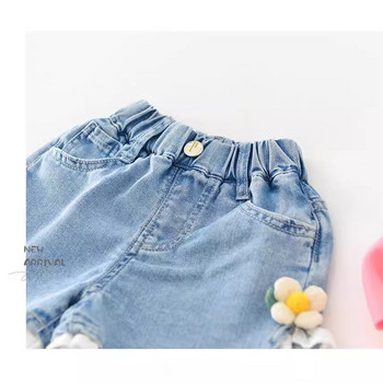 2-8 χρονών Κοριτσίστικα τζιν σορτς Καλοκαιρινή ελαστική μέση δαντέλα Λουλούδι Λεπτό τζιν ζεστό παντελόνι Παιδικό τζιν σορτς Παιδικά ρούχα