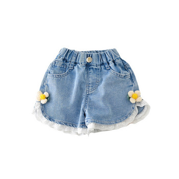 2-8 χρονών Κοριτσίστικα τζιν σορτς Καλοκαιρινή ελαστική μέση δαντέλα Λουλούδι Λεπτό τζιν ζεστό παντελόνι Παιδικό τζιν σορτς Παιδικά ρούχα