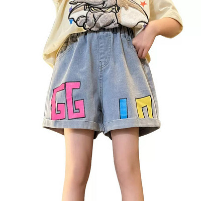 Gyerekek Lányok Rövidnadrágok Magas derekú Gyermek farmer rövidnadrágok Szíves hímzés Nyári alkalmi iskolai divat farmernadrág 2-16 év