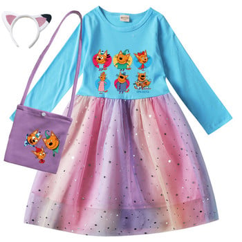 Φθινοπωρινό φόρεμα για κορίτσια για παιδιά και γάτες Παιδικό ρώσικο Три кота Η οικογένειά μου Three Happy Cats ρούχα για παιδιά Casual μακριά μανίκια φορέματα και τσάντα