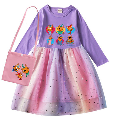 Autumn Girls Kid e macska ruha Kids Russian Три кота Családom Three Happy Cats ruhák gyerekeknek Alkalmi hosszú ujjú Ruhák és táska