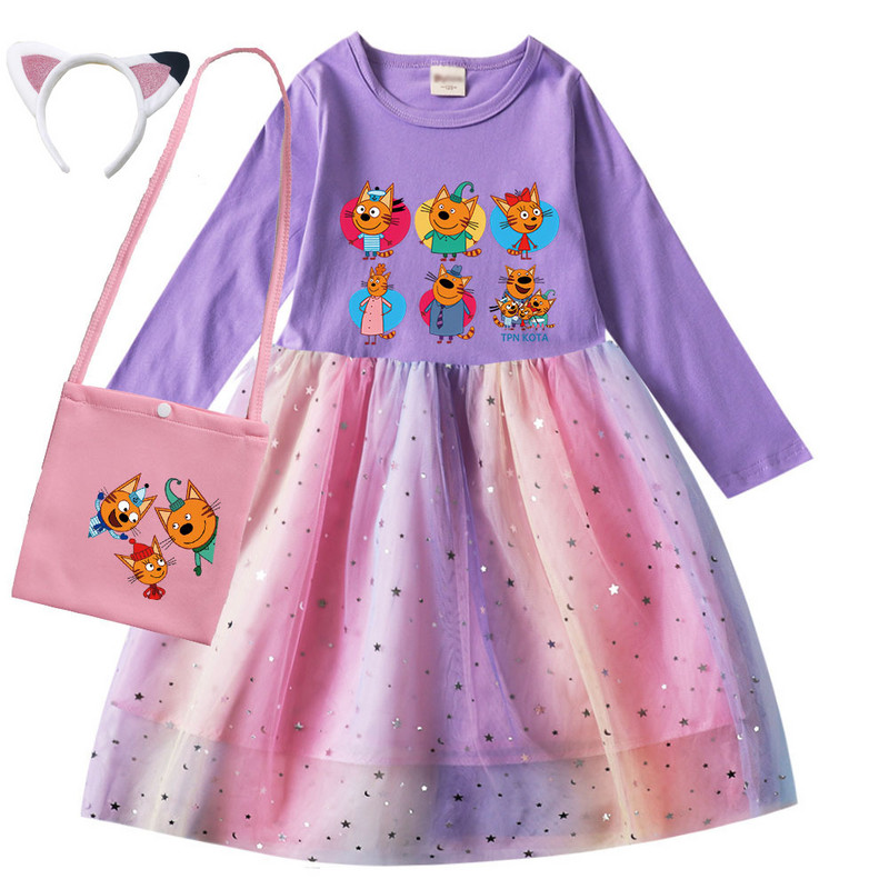 Autumn Girls Kid e macska ruha Kids Russian Три кота Családom Three Happy Cats ruhák gyerekeknek Alkalmi hosszú ujjú Ruhák és táska