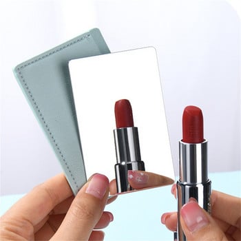 Φορητό Mini Unbreakable Makeup Mirror Shatter Proof Pocket Cosmetic Mirror PU Δερμάτινη κάρτα από ανοξείδωτο ατσάλι