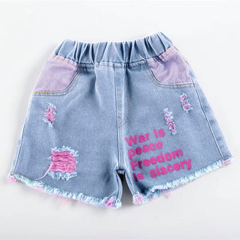 Lányok farmer rövidnadrág Új stílusú, egyszínű Gyermek magas derekú, nagy farmernadrág Lányok széles, meleg nadrág vékony