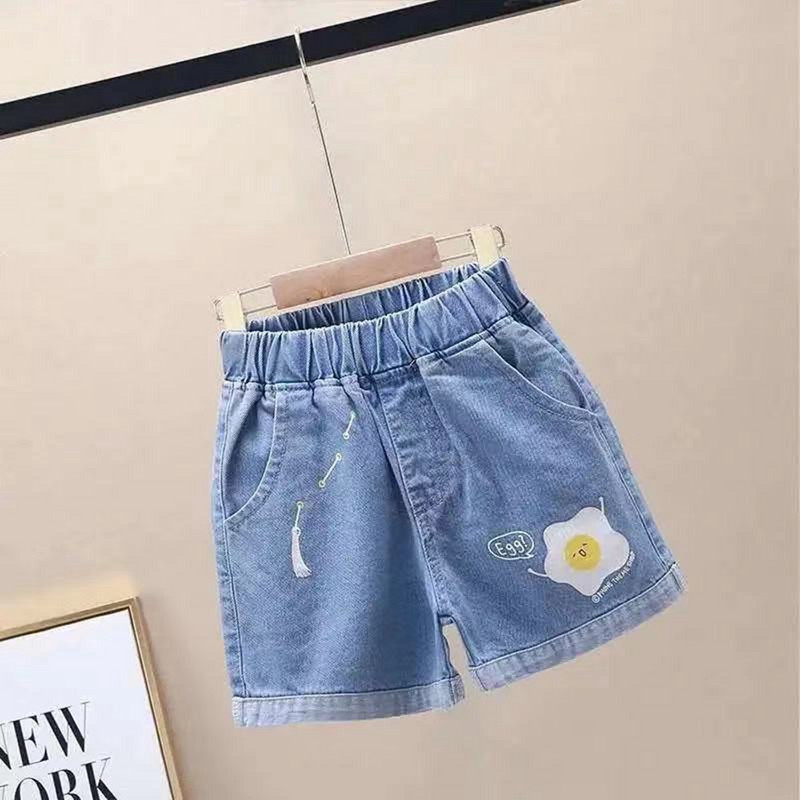 Lányok farmer rövidnadrág Új stílusú, egyszínű Gyermek magas derekú, nagy farmernadrág Lányok széles, meleg nadrág vékony