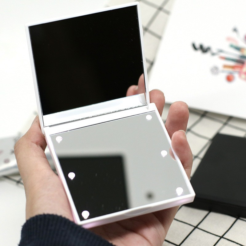 Kétoldalas utazó hordozható összecsukható kozmetikai tükör Led lámpákkal Mini sminktükör női kompakt zsebes kézi tükrök