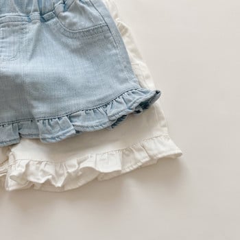 Παιδικά νέα καλοκαιρινά παιδικά κοριτσίστικα βολάν σορτς μονόχρωμα τζιν Παιδικά ρούχα εφηβικά τζιν