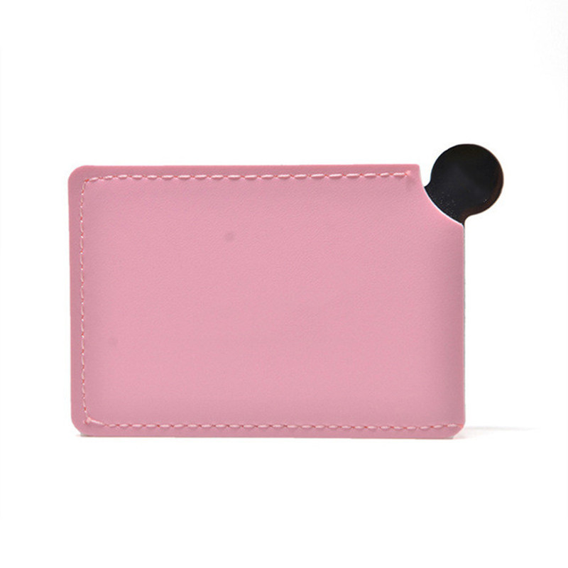 1 PC pārnēsājams mini nesalaužams grima spogulis, kas ir drupināts, kabatas kosmētikas spogulis, PU ādas nerūsējošā tērauda karte, pielāgot logotipu