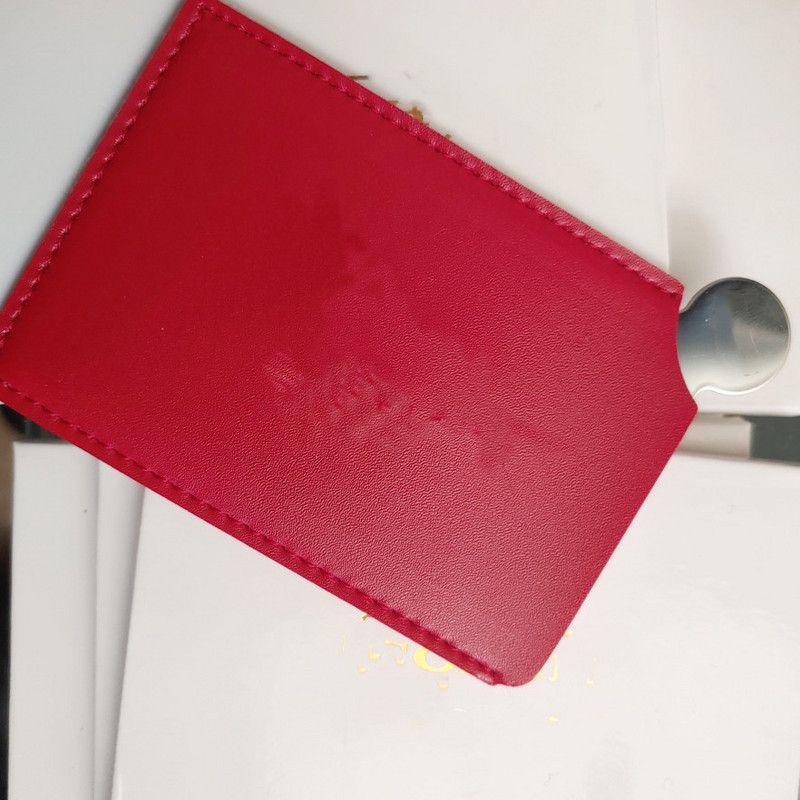 1 PC pārnēsājams mini nesalaužams grima spogulis, kas ir drupināts, kabatas kosmētikas spogulis, PU ādas nerūsējošā tērauda karte, pielāgot logotipu