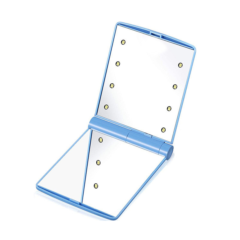 1db 8 LED lámpa Lámpa Női Összehajtható sminktükör Női Kozmetikai Kézzel Összecsukható Hordozható Kompakt Zseb Tükör