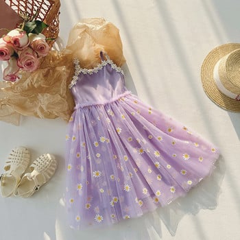 Φόρεμα για κορίτσια casual Little Daisy Flower Mesh Φόρεμα για κορίτσια Καλοκαιρινό καμισό Pompadour Φόρεμα για κορίτσια 2 έως 7 ετών
