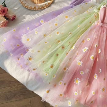 Ежедневни рокли за момичета Мрежеста рокля с цветя с малки маргаритки за момичета Лятна камизолка Рокля с помпадур Дрехи за момичета от 2 до 7 години