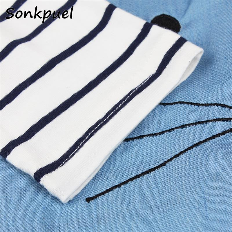 Proljetno-jesenska pamučna haljina za 2-8 godina Djevojčice 2023. Prugaste dječje haljine dugih rukava Djevojčice Dugačka preslatka traper haljina