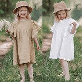 Rochie de stil nou 2024 pentru fetițe, haine ocazionale de vară pentru copii, culoare solidă, din bumbac, rochii de fustă, pentru copii de 12 m-7 ani