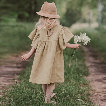 Φόρεμα 2024 Νέου στυλ για μικρά κορίτσια Καλοκαιρινά καθημερινά παιδικά ρούχα Φορέματα μονόχρωμη βαμβακερή λινή φούστα για παιδιά 12-7 ετών