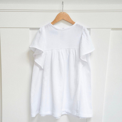 Ljeto 2024. Novo u ponudi Slatka dječja odjeća Pamučna lanena haljina za djevojčice, jednobojna, kratkih rukava, s O-izrezom, dječja suknja