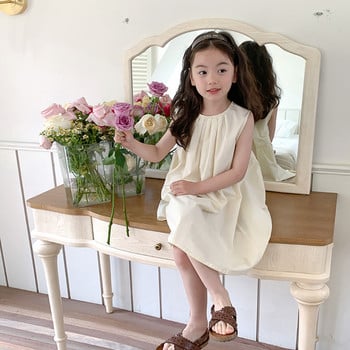 Καλοκαίρι 2024 Νέο σε Παιδικά Βρεφικά Μόδα Ρούχα για Κορίτσια - Παιδικά Αμάνικα Μονόχρωμα Φορέματα Πλάτη 100% Βαμβάκι , Παιδικά 2-7Y