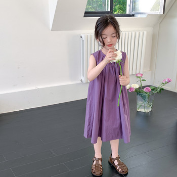 Καλοκαίρι 2024 Νέο σε Παιδικά Βρεφικά Μόδα Ρούχα για Κορίτσια - Παιδικά Αμάνικα Μονόχρωμα Φορέματα Πλάτη 100% Βαμβάκι , Παιδικά 2-7Y