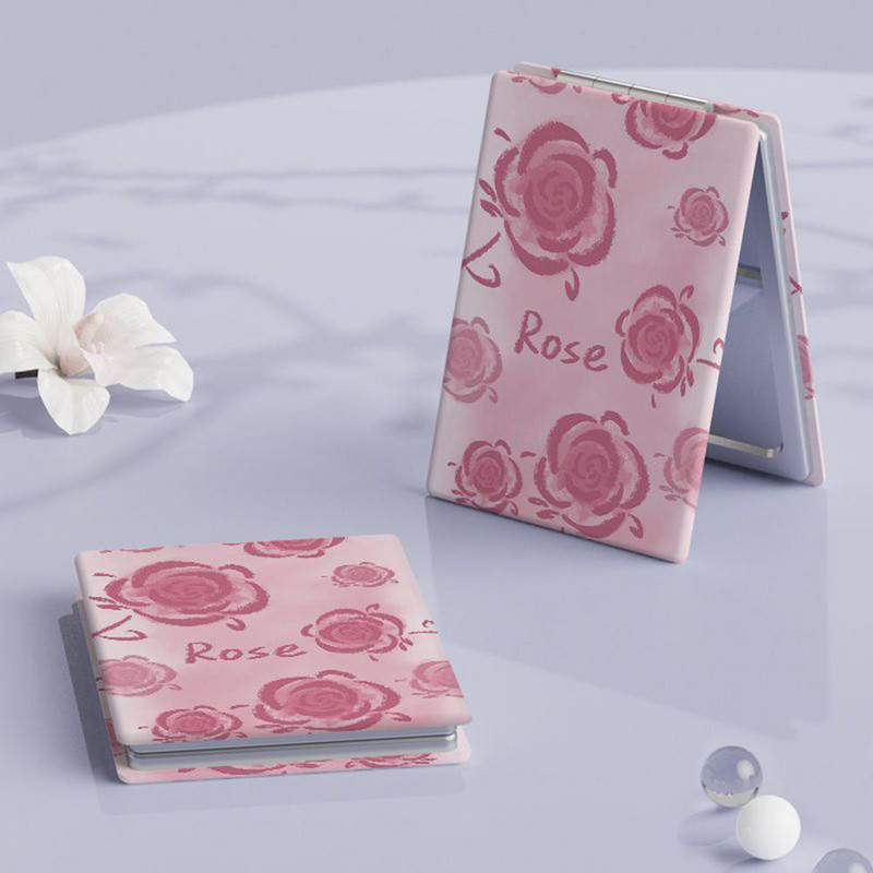 Pārnēsājams saliekams spogulis abpusējs mini grima spogulis ar palielinājumu salokāms kabatas ceļojumu skaistumkopšanas kosmētikas rīks meitenēm