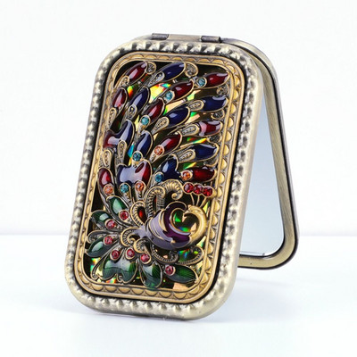 Eiropas retro metāla retro pārnēsājams mazs spoguļkabatas salokāms divpusējs kosmētikas spogulis Taisnstūra spogulis pārģērbšanās spogulis