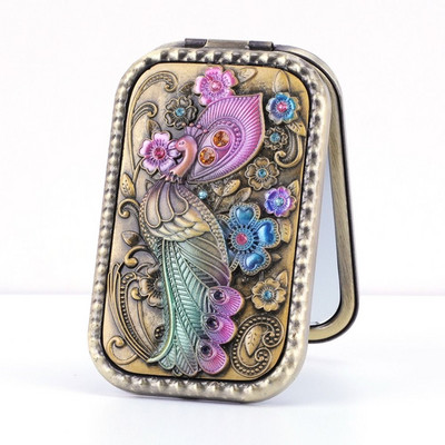 Eiropas retro metāla retro pārnēsājams mazs spoguļkabatas salokāms divpusējs kosmētikas spogulis Taisnstūra spogulis pārģērbšanās spogulis