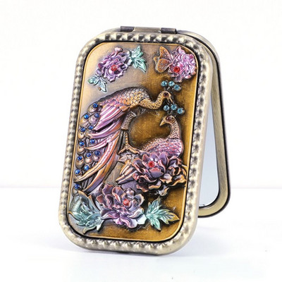 Eiropas retro metāla retro pārnēsājams mazs spoguļkabatas salokāms divpusējs kosmētikas spogulis Taisnstūra spogulis pārģērbšanās spogulis