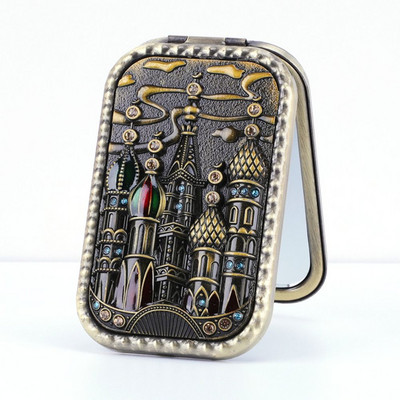 Eiropas retro metāla retro pārnēsājams mazs spoguļkabatas salokāms divpusējs kosmētikas spogulis Taisnstūra spogulis pārģērbšanās spogulis