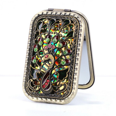 Eiropas retro metāla retro pārnēsājams mazs spoguļkabatas salokāms divpusējs kosmētikas spogulis Taisnstūra spogulis pārģērbšanās spogulis