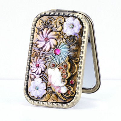 Eiropas retro metāla retro pārnēsājams mazs spoguļkabatas salokāms divpusējs kosmētikas spogulis Taisnstūra spogulis pārģērbšanās spogulis