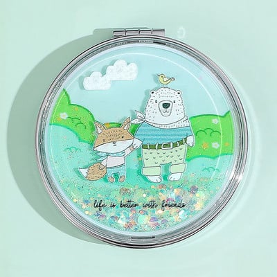 Quicksand Smink Kerek Tükör Aranyos Lányos Rajzfilm Kétoldalas Tükör Hordozható sminktükör Kreatív lakberendezési kiegészítők