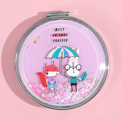 Quicksand Smink Kerek Tükör Aranyos Lányos Rajzfilm Kétoldalas Tükör Hordozható sminktükör Kreatív lakberendezési kiegészítők