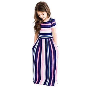 Μωρό κορίτσι με ριγέ τύπωμα μακρύ φόρεμα για νήπια για κορίτσια Μποέμ λουλούδι φόρεμα Παιδικά αιτιατικά ρούχα Πολυεστέρα Μαλακά καλοκαιρινά ρούχα παραλίας