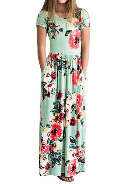 Duga haljina s prugastim printom za djevojčice Boemska haljina s cvjetićima za male djevojčice Dječja odjeća za sve prilike Poliester Mekana ljetna haljina za plažu