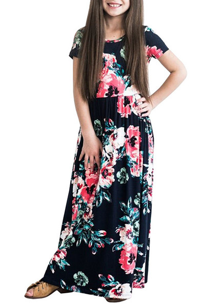 Duga haljina s prugastim printom za djevojčice Boemska haljina s cvjetićima za male djevojčice Dječja odjeća za sve prilike Poliester Mekana ljetna haljina za plažu