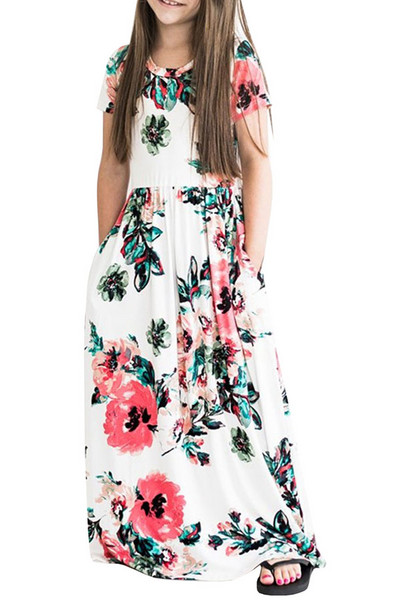 Duga haljina s prugastim printom za djevojčice Boemska haljina s cvjetićima za male djevojčice Dječja odjeća za sve prilike Poliester Mekana ljetna haljina za plažu