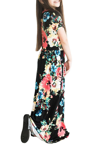 Duga haljina s prugastim printom za djevojčice Boemska haljina s cvjetićima za male djevojčice Dječja odjeća za sve prilike Poliester Mekana ljetna haljina za plažu