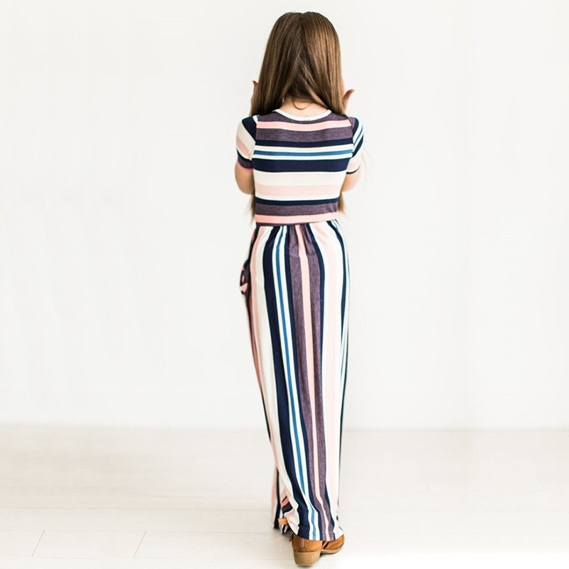 Duga haljina s prugastim printom za djevojčice Boemska haljina s cvjetićima za male djevojčice Dječja odjeća za sve prilike Poliester Mekana ljetna haljina za plažu