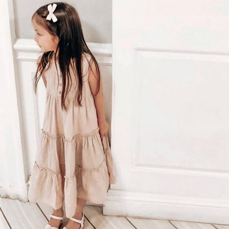 Meiteņu pludmales kleita Vasaras vintage pārklājuma svārku kleita meitenēm Apģērbi Elpojošs Lins Kokvilnas Toddler Meiteņu Boho Kleita 1-7G