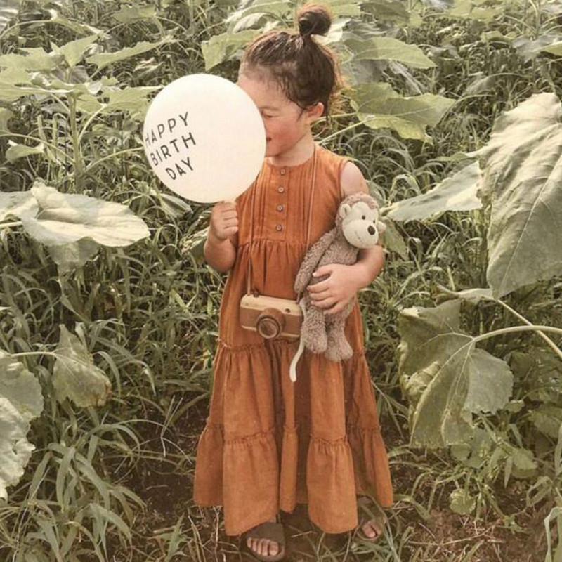 Meiteņu pludmales kleita Vasaras vintage pārklājuma svārku kleita meitenēm Apģērbi Elpojošs Lins Kokvilnas Toddler Meiteņu Boho Kleita 1-7G