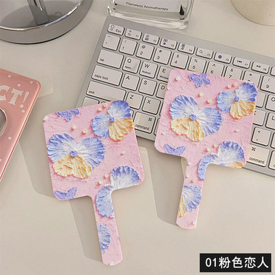 Vīna ziedu rokas grima spogulis kvadrātveida tualetes spogulis ar rokturi rokas spogulis SPA salons kompakti spoguļi skropstu pieaudzēšanai